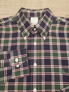 Brooks Brothers Button Down Dress Shirt Mens Medium Plaid Blue Green Red White